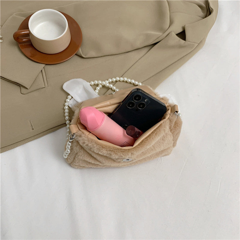 Plush Bag Commuter Pearl Hand Shoulder Messenger Bag