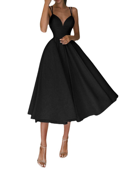Vestido sexy de tirantes con escote en V, moda de verano, vestidos largos de corte A para mujer
