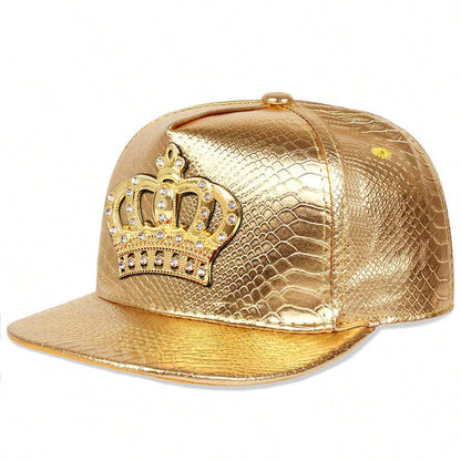Crown Metal Label Hip Hop Hut Europäische und amerikanische PU-Leder flache Traufe Kappe