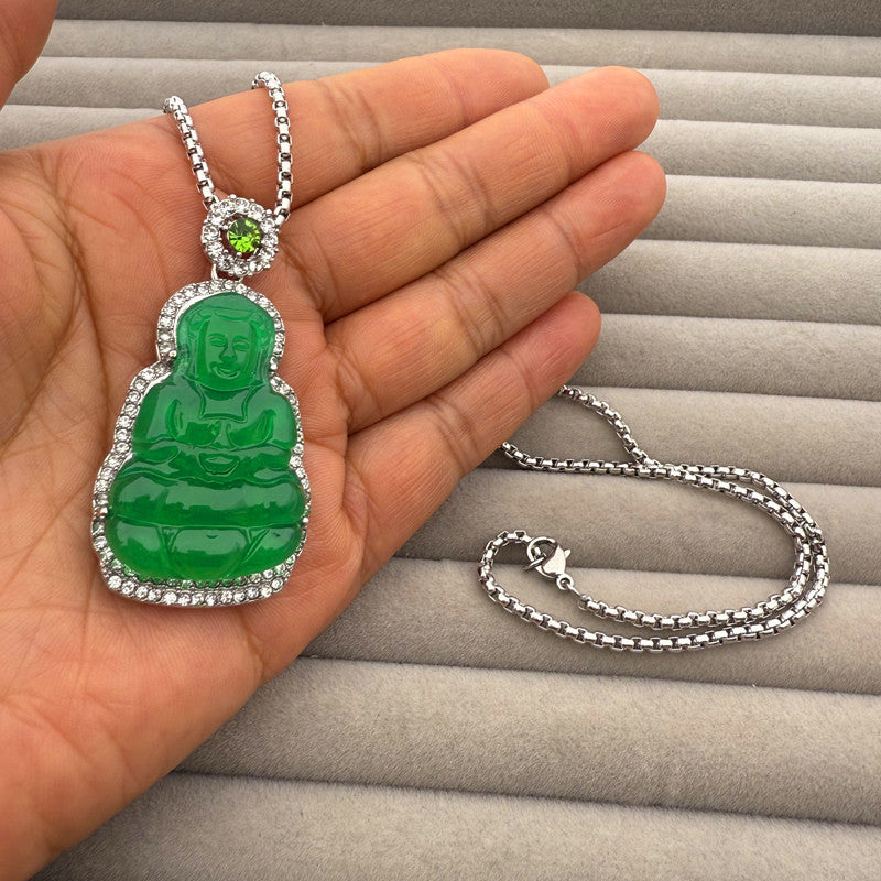 Artificial Chalcedony Lucky Pendant Pendant Emerald Green Safety-blessing Card Necklace Temperament