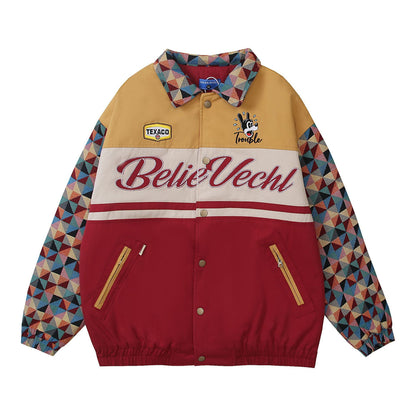 Chaqueta americana retro bonita y holgada con cuello de polo