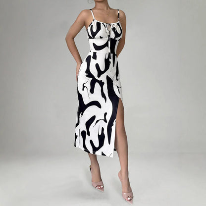 Vestido largo ajustado con cordones y estampado de verano para mujer