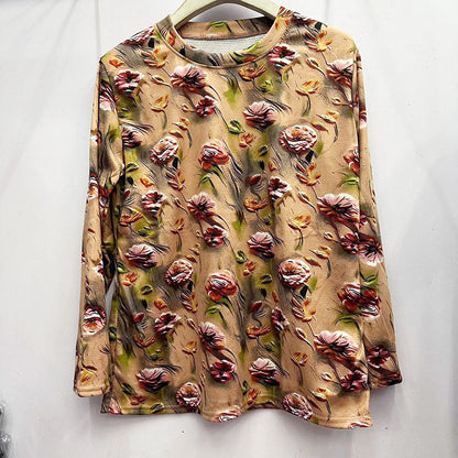 Top holgado de manga larga con estampado de algodón agradable para la piel, estilo occidental, de aspecto juvenil