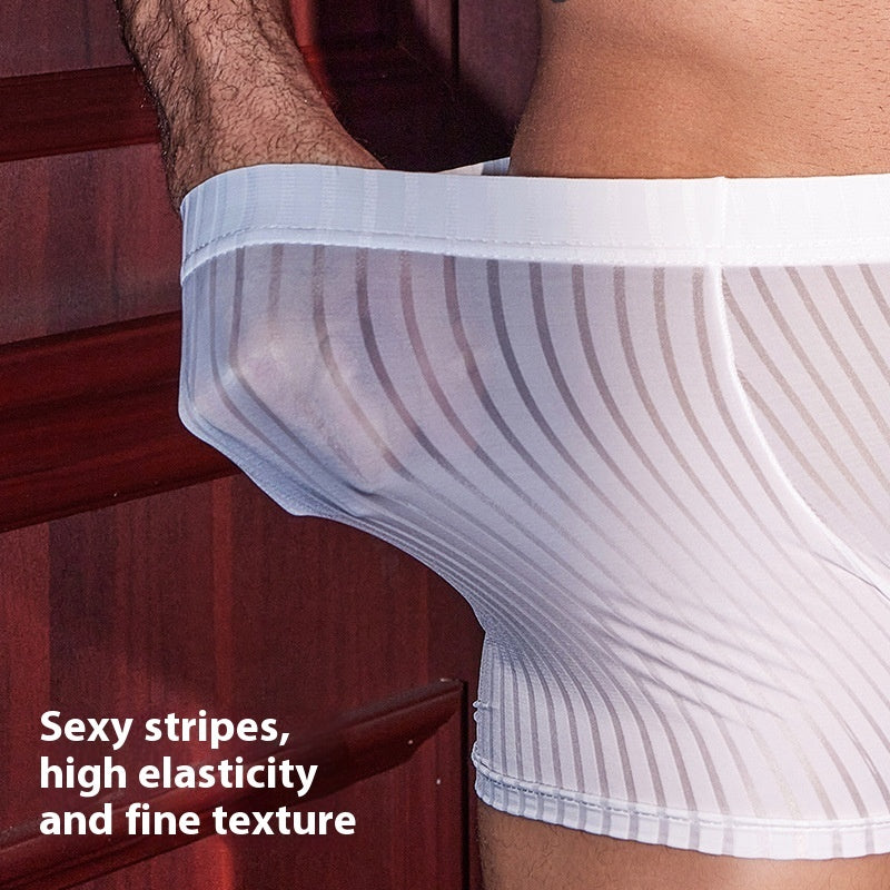 Men's Breathable Stripes Underwear Skin-friendly High Elastic Sexy Boxer Briefs