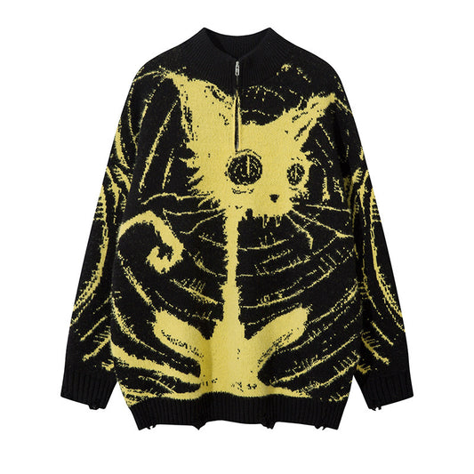 Idle Style Cat Jacquard Sweater Oversize Cardigan Sweater