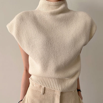 Hoher Kragen Lose All-matching Ärmellose Strickwaren Pullover Top Frauen