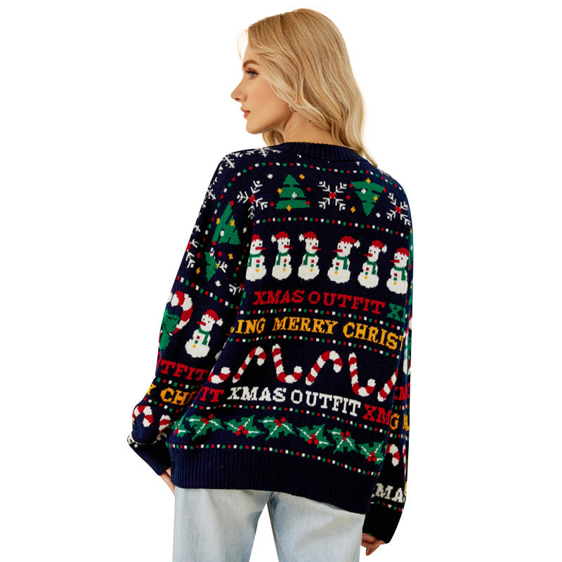 Loose Knitwear Christmas Tree Round Neck Ice Man Sequined Sweater