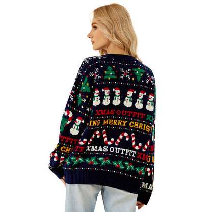 Suéter holgado de punto con lentejuelas y cuello redondo de árbol de Navidad de Ice Man