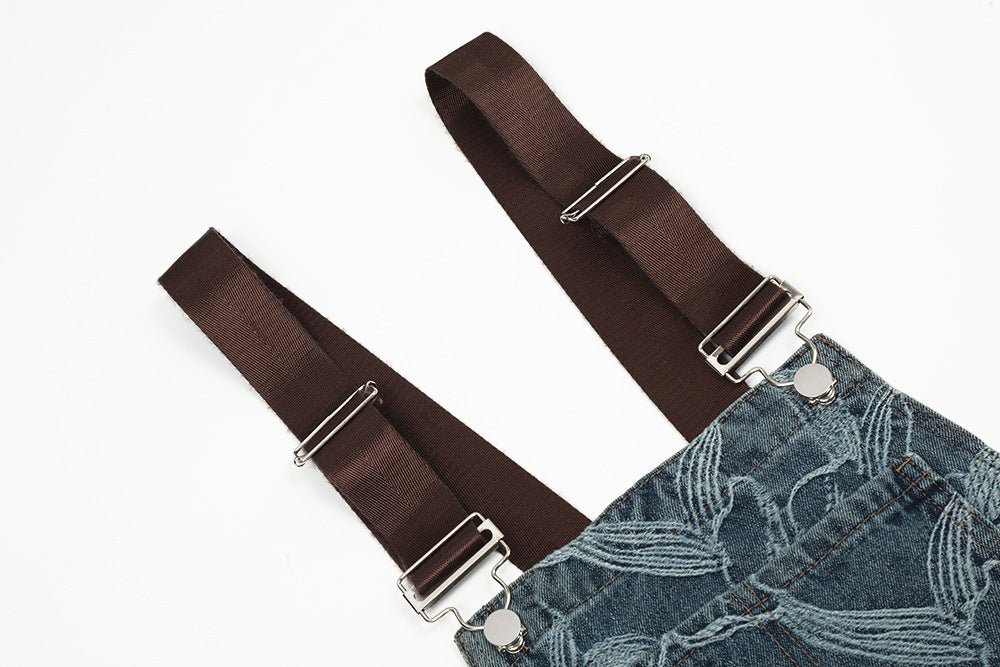 Flower Jacquard Denim Suspender Pants Men - BAGMODA