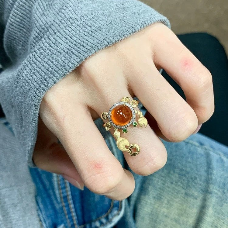 Crab Ring With Tong Flower Open Ring