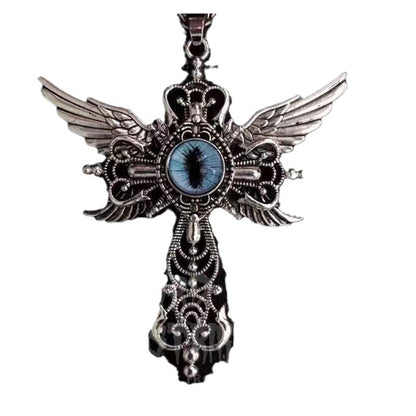 Collar creativo con cruz y alas de diablo