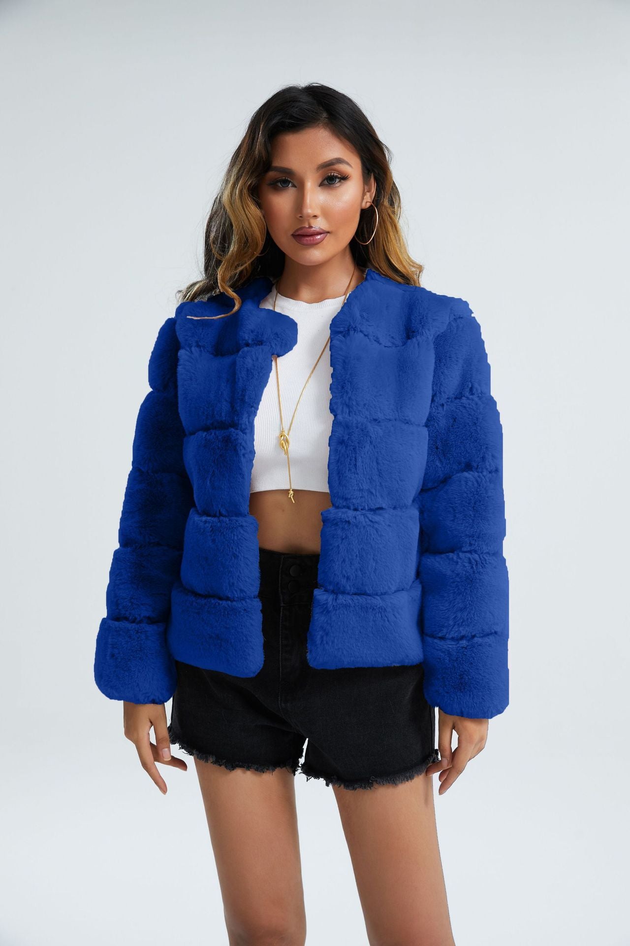 Women's Coat Fox Horizontal Stitching Artificial Fur