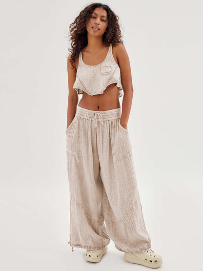 Pantalones anchos y sueltos para mujer, leggings con cordón