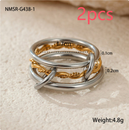 Anillo de acero inoxidable apilado con baño de oro de 18 quilates, joyería personalizada exagerada para la mano.