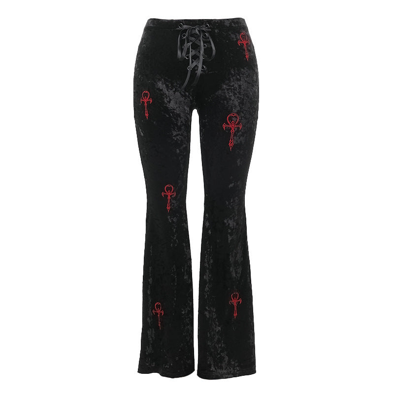 Casual All-matching Slim Fit Embroidered Bell-bottom Pants Women