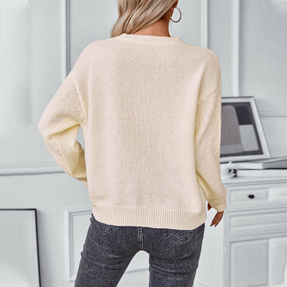 Suéter de punto retro de otoño e invierno con agujeros de color sólido