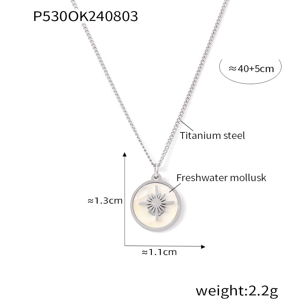 Vintage XINGX Water Shell Round Plate Pendant Necklace Titanium Steel 18K Gold Plated Clavicle Chain