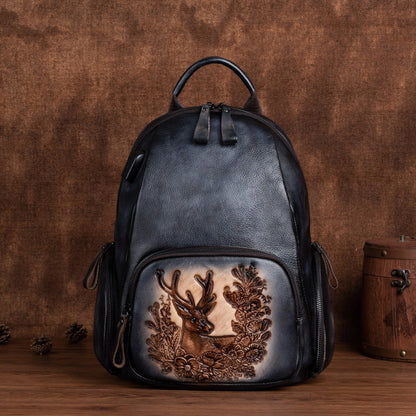 Retro polierte Deckschicht Rindsleder personalisierte Hirschkopf Rucksack