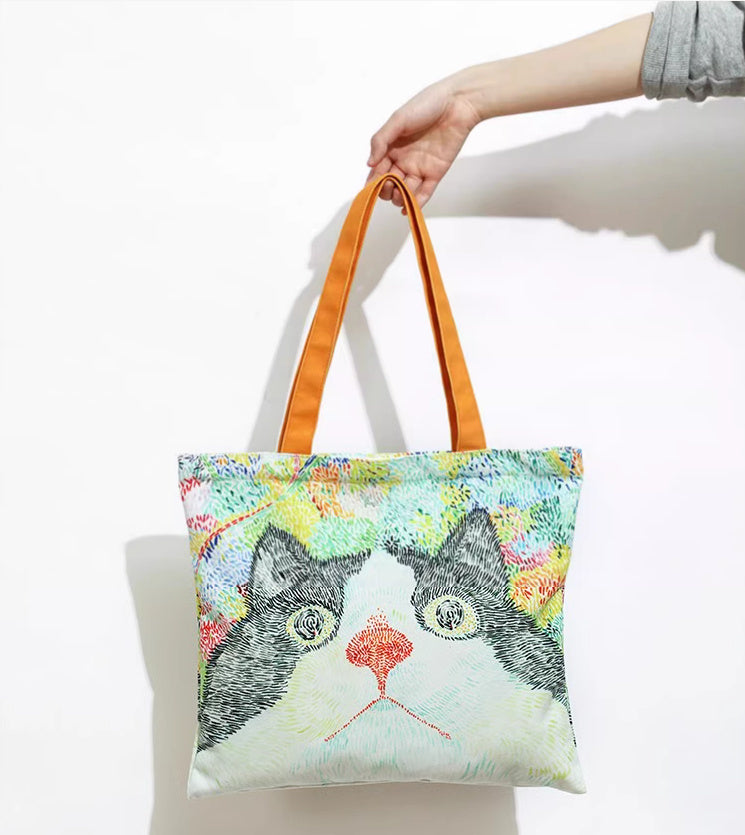 Cat Illustration Canvas Bag