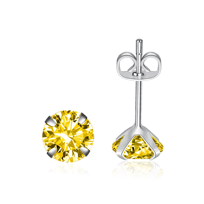 Moissanite Single Diamond Zircon Four-claw Stud Earrings