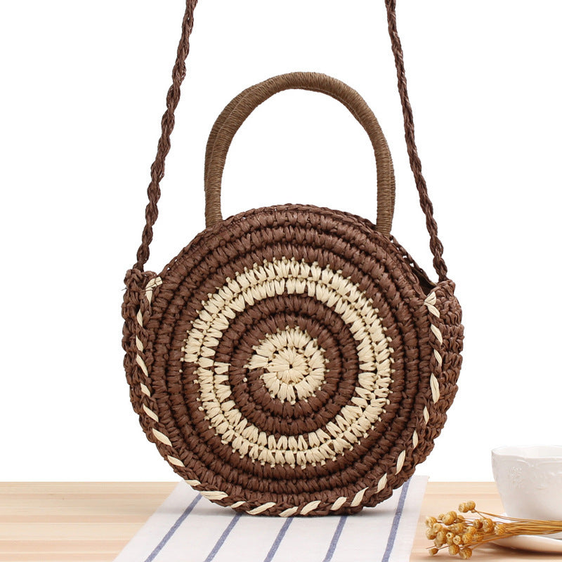 Bolso bandolera de playa redondo de paja tejida