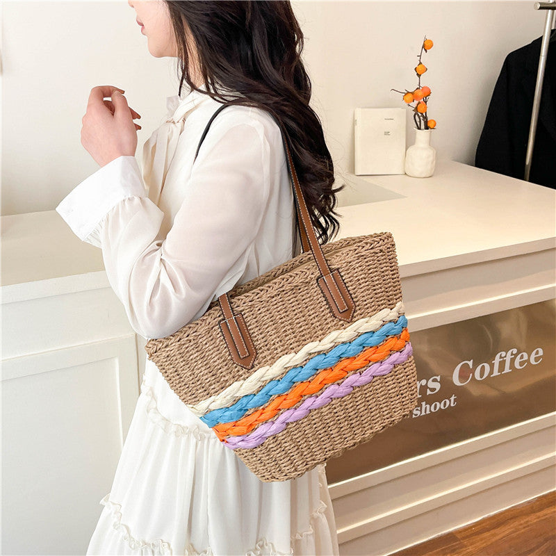 Bolso de paja de gran capacidad con cesta tejida