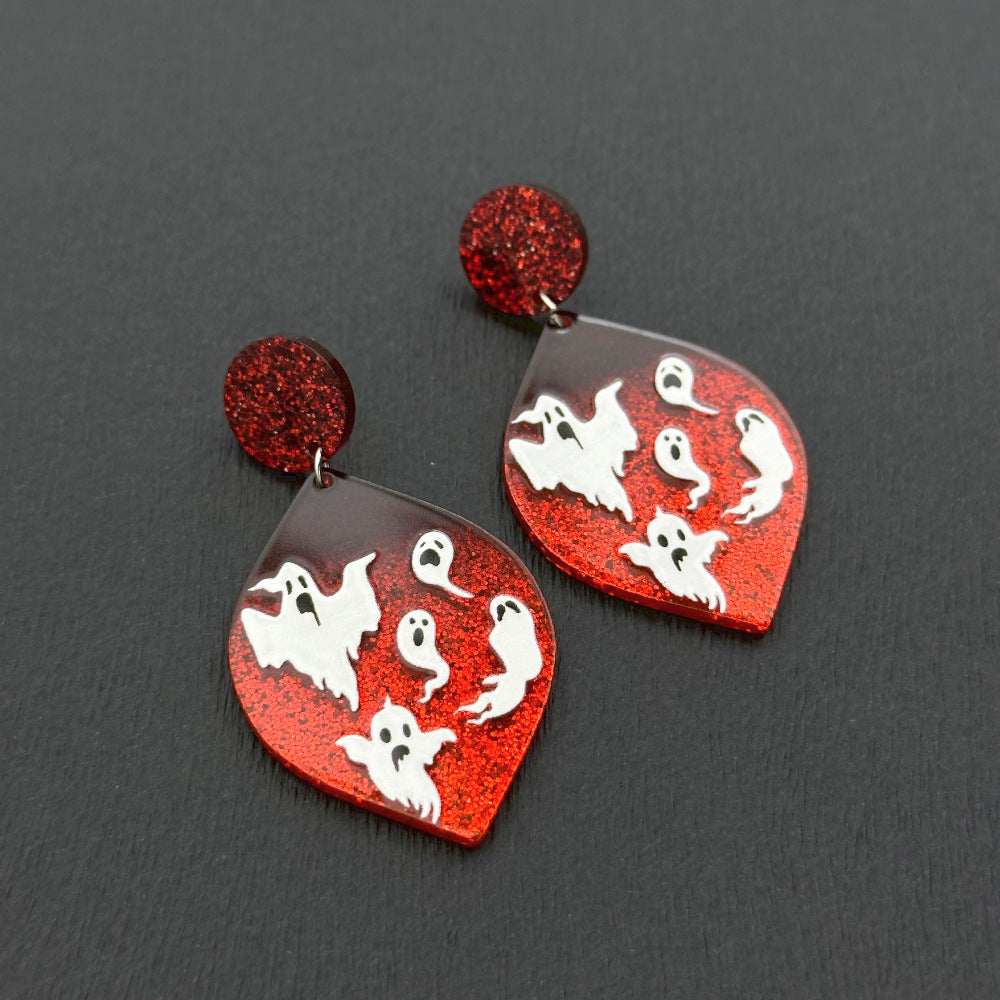 Halloween Day Ornament Colorful Ghost Eyes Funny Acrylic Earrings For Women