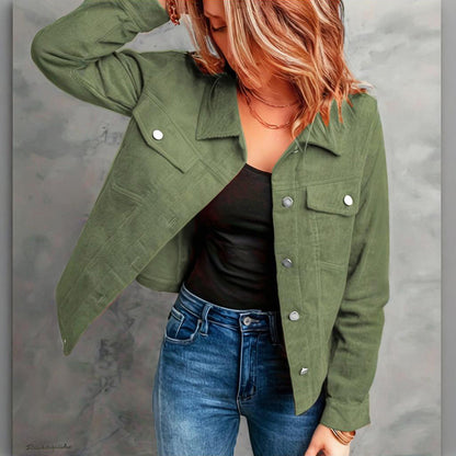 Chaqueta de pana de manga larga para mujer: abrigo informal con botones y bolsillos con solapa