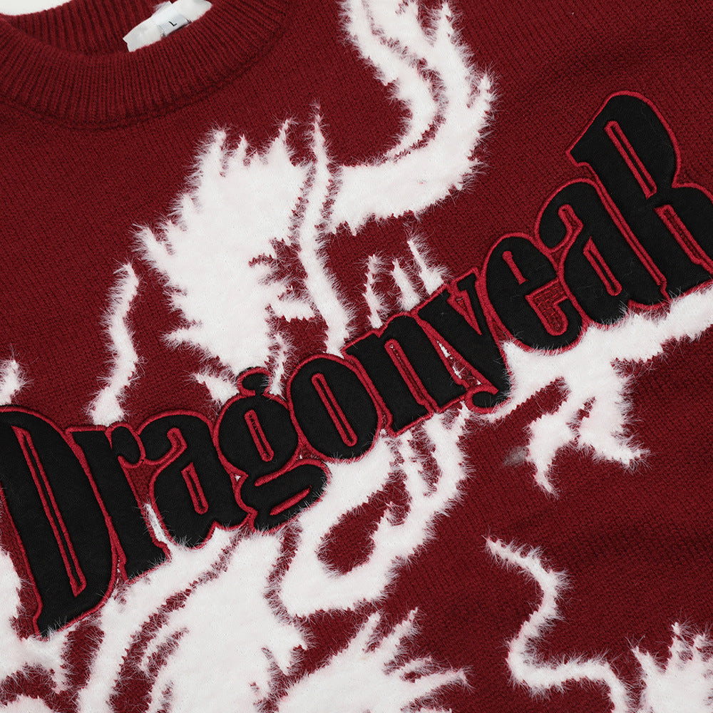 Dragon Pattern Jacquard Letter Embroidered Knitwear
