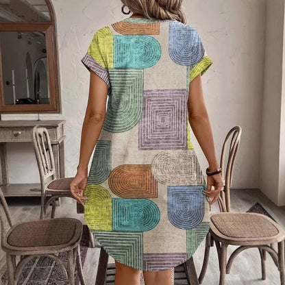 Geometric print V-neck dress for women - BAGMODA
