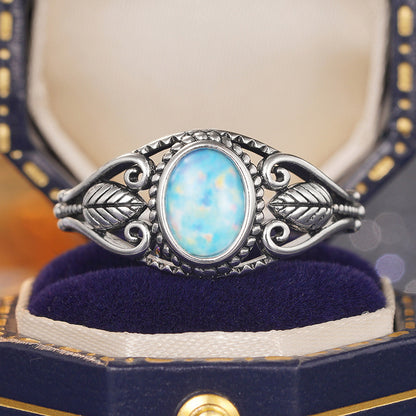 Anillo de hoja de metal desgastado retro para mujer