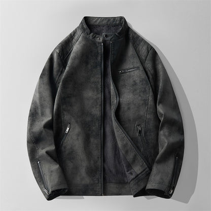 Herren Fleece-gefütterte Slim Fit Hübsche Motorradbekleidung Stehkragen Lederjacke