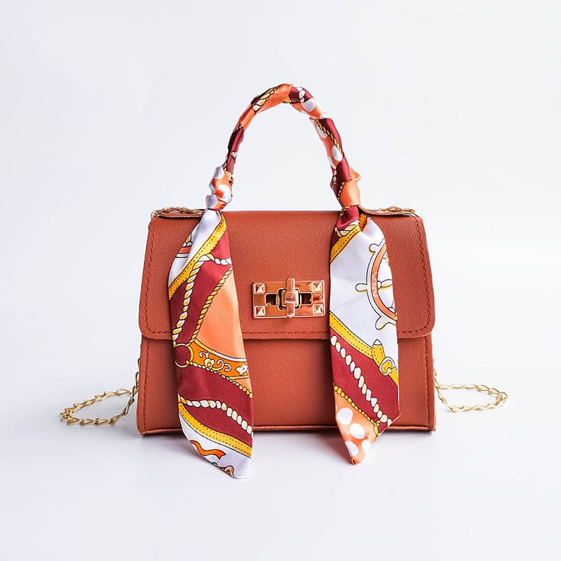 Silk Scarf Lock Chain Square Bag
