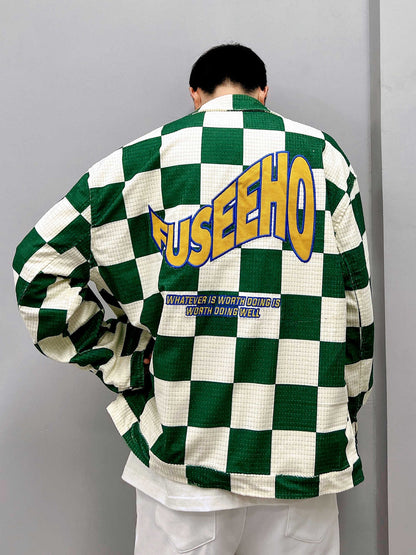 Retro Kontrastfarbe Grün Karierte Reversjacke Herren