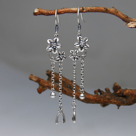 925 Sterling Silver Long Tassel Retro Craft Plum Earrings For Women
