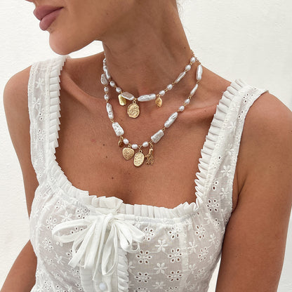 Collar de clavícula de lujo con perlas francesas y océano