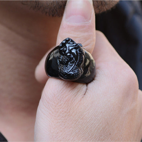 Natural Gold Sheen Obsidian Pixiu Ring Thumb Ring Domineering