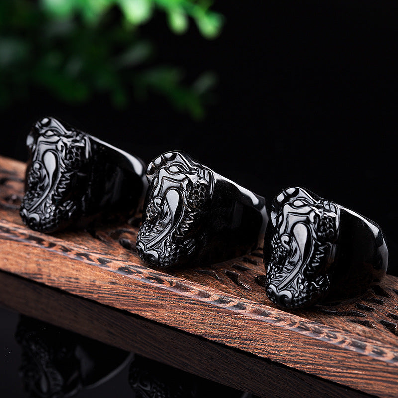 Natural Gold Sheen Obsidian Pixiu Ring Thumb Ring Domineering