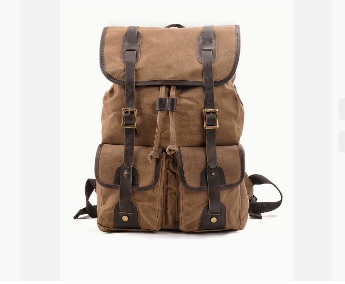 Travel Backpack Canvas Stitching Crazy Horse Leather