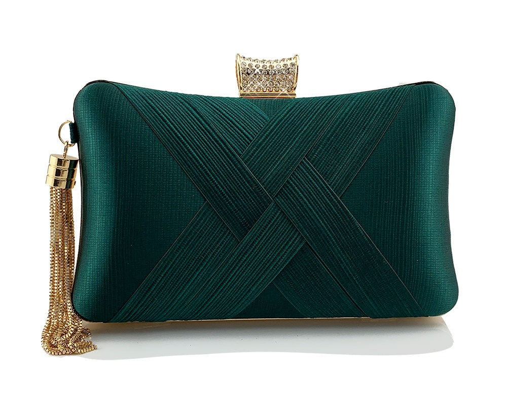Tassel metal woven diamond buckle banquet evening shoulder bag