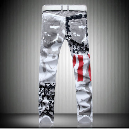 Printed Jeans High Elastic Slim Fit Men Plus Size Pants - BAGMODA
