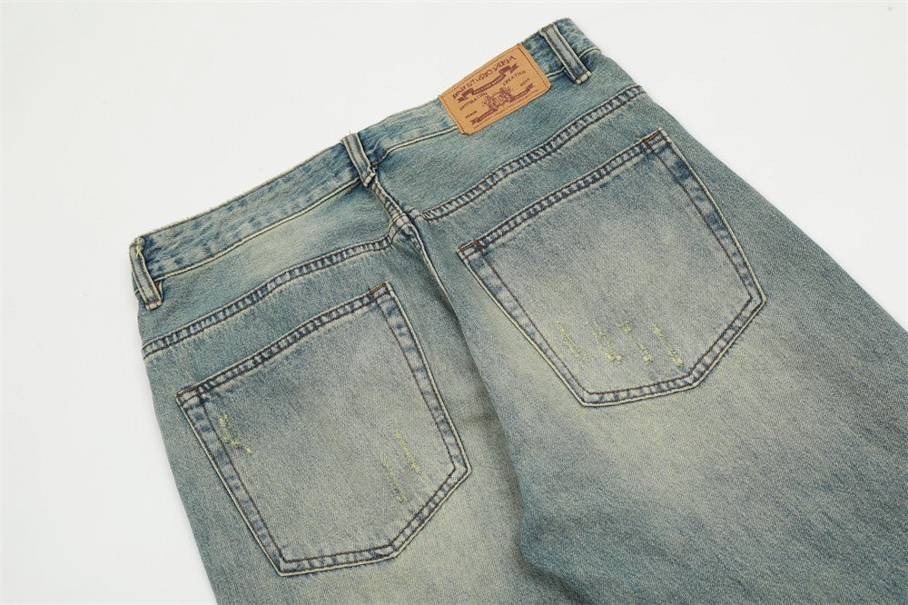 Pan Yellow Denim Broken Holes Pants Men - BAGMODA