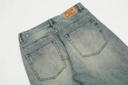 Pan Yellow Denim Broken Holes Pants Men - BAGMODA