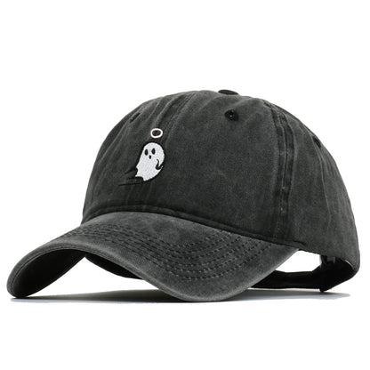 Baseballkappe mit Geisterstickerei, reine Baumwolle, gewaschen, Baseball