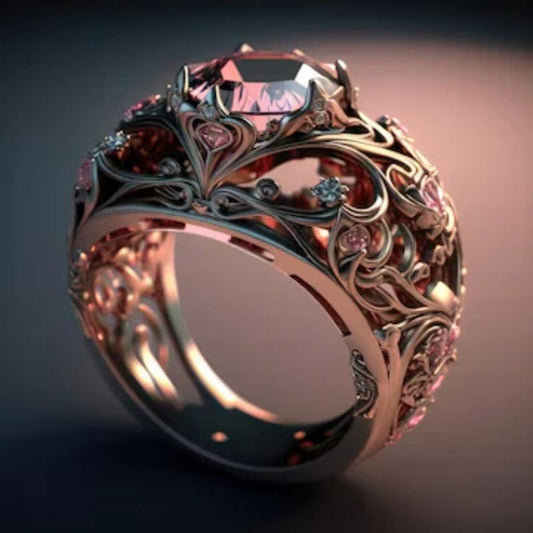 Distressed Round Edge Carved Pattern Creative Ring