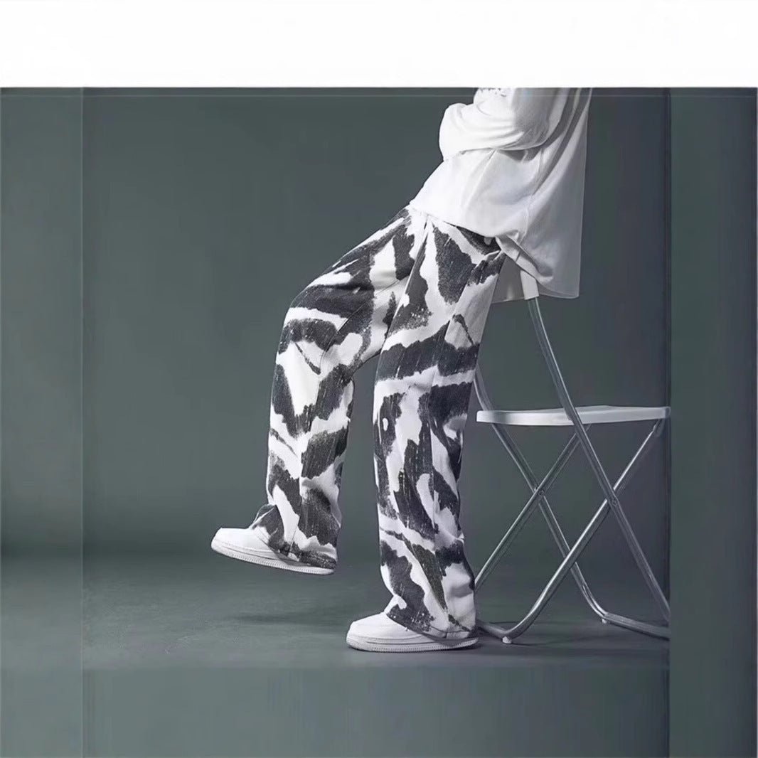 New High Street Tie - dyed Graffiti Wide - leg Pants Men - BAGMODA