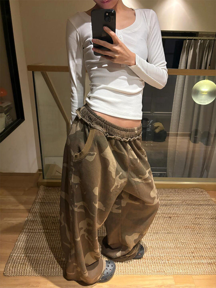 American Hot Girl Camouflage Wide-leg Pants For Women
