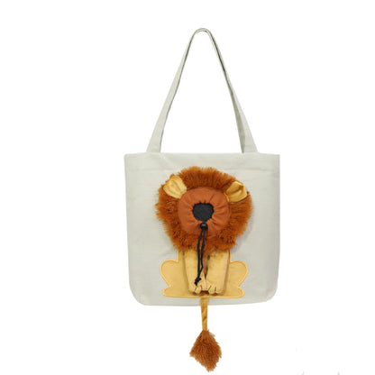 Transportín suave para mascotas con diseño de león, portátil y transpirable, para gatos y perros, con cremalleras de seguridad.