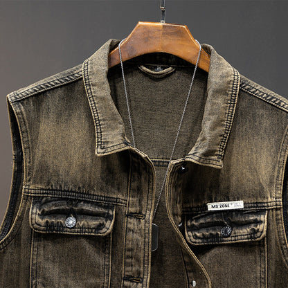 Abrigo vaquero para hombre, chaleco holgado, ropa de trabajo, tops