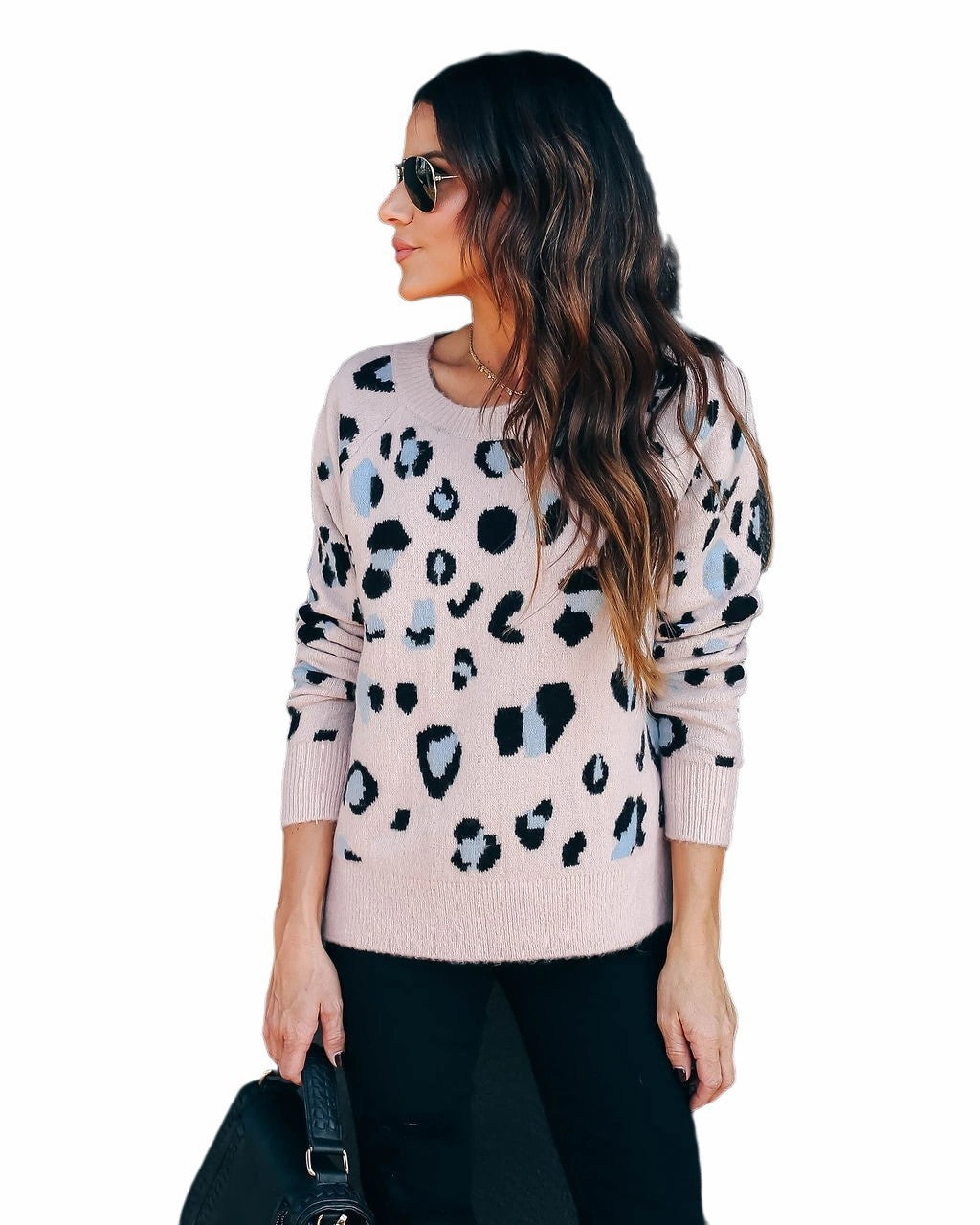 Plus Size Women's Sweater Leopard Print Knitwear Base Clothing Sweater